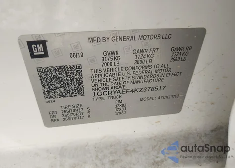 2019 Chevrolet Silverado Work Truck z USA, uszkodzony, nr VIN 1GCRYAEF4KZ378517